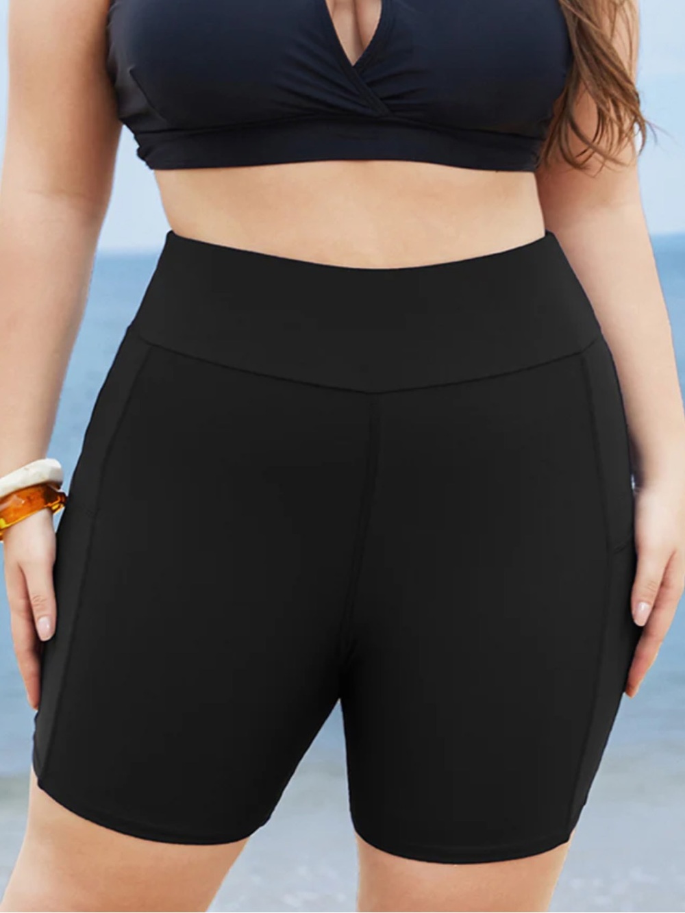 BloomChic Solid Wideband Waist Swim Shorts - Black - 18/20/2X